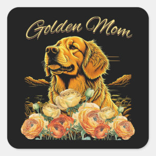 Sticker Carré Golden Retriever Maman Floral Boho Chic Chien Port
