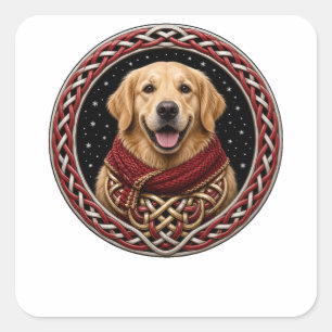 Sticker Carré Golden Retriever Nœud Celtique Hiver