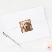 Sticker Carré Golden Retriever Puppy With a Candy Cane (Enveloppe)