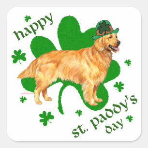 Sticker Carré Golden Retriever St Paddy's Day