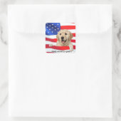 Sticker Carré Golden Retriever sur le drapeau américain (Sac)