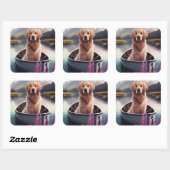 Sticker Carré Golden Retriever sur une pagaie : une aventure Pit (Feuille)