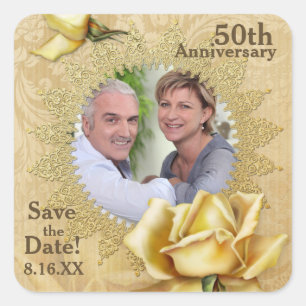 Sticker Carré Golden Rose Damask 50e anniversaire de Mariage
