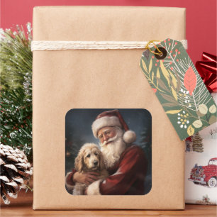 Sticker Carré Goldendoodle avec Noël Festif du Père Noël