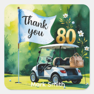 Sticker Carré Golf 80e anniversaire avec voiturette de golf sur