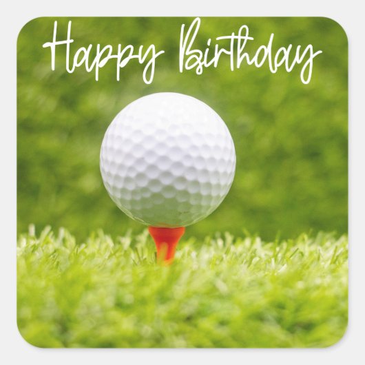 Sticker Carré Golf ball sur l'herbe verte pour anniversaire (Devant)
