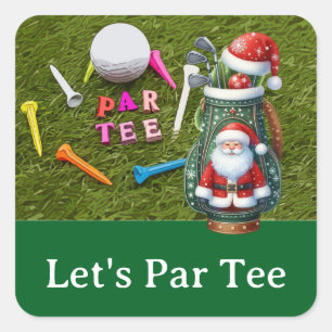 Sticker Carré Golf Christmas Let’s Par tee avec sac de golf