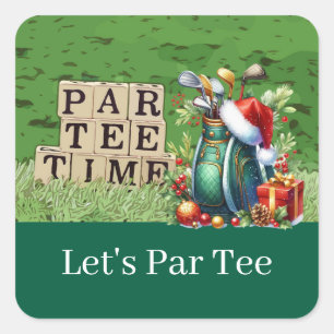 Sticker Carré Golf Christmas Let’s Par tee avec sac de golf