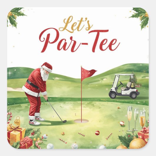Sticker Carré Golf Christmas Party Let’s Par tee with Santa (Devant)