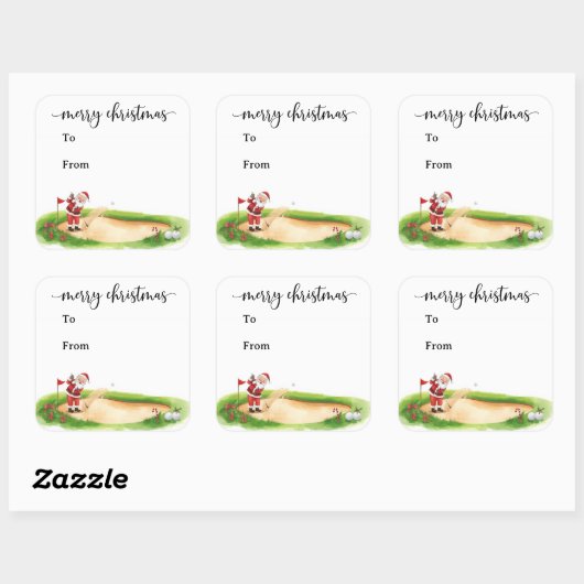 Sticker Carré Golf Christmas with Santa Claus for golfer funny (Feuille)