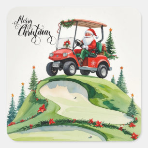 Sticker Carré Golf de Golfer Santa Claus Joyeux Noël