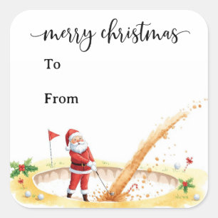 Sticker Carré Golf de Noël avec le Père Noël pour golfeur drôle 