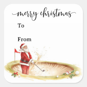 Sticker Carré Golf de Noël avec le Père Noël pour golfeur drôle