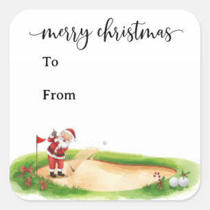 Sticker Carré Golf de Noël avec le Père Noël pour golfeur drôle 