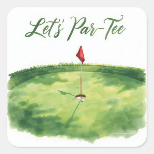 Sticker Carré Golf Faisons un Par avec un drapeau de golf sur fo
