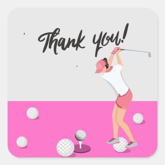Sticker Carré Golf Femme Lady Golfing Merci rose (Devant)