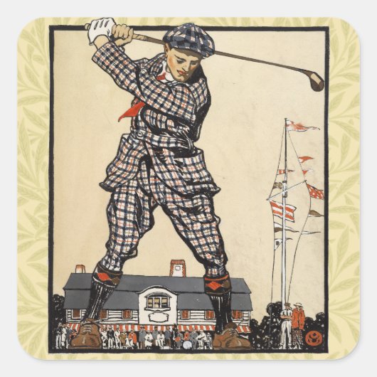 Sticker Carré Golf Golfer Vintage Golf antique (Devant)