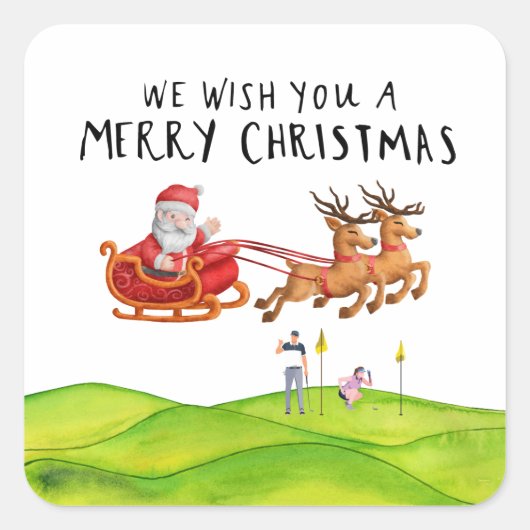 Sticker Carré Golf Joyeux Noël avec le Père Noël (Devant)