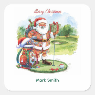 Sticker Carré Golf Joyeux Noël avec le Père Noël Été