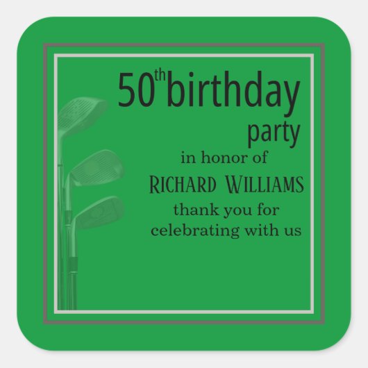 Sticker Carré Golf Modern Corporate Green Black 50th Birthday (Devant)