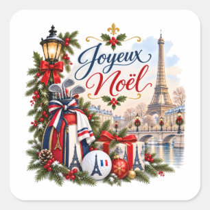 Sticker Carré Golf Noël à Paris France Aquarelle