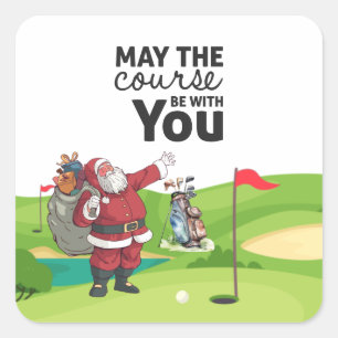 Sticker Carré Golf Noël d'été avec le Père Noël au drapeau