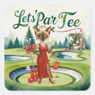 Sticker Carré Golf Noël Let's Par Tee for Golfer party