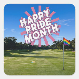 Sticker Carré Golf Pride sur un parcours de golf thème arc-en-ci