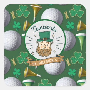 Sticker Carré Golf St. Patrick's Day avec Golf ball pour Golfer