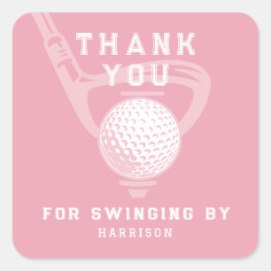 Sticker Carré Golf Thème Anniversaire Par-tee Merci Rose