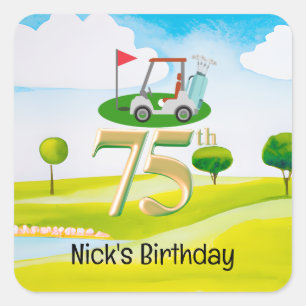 Sticker Carré Golfer 75e anniversaire sur le terrain de golf