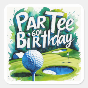Sticker Carré Golfeur 60e anniversaire avec balle de golf sur te