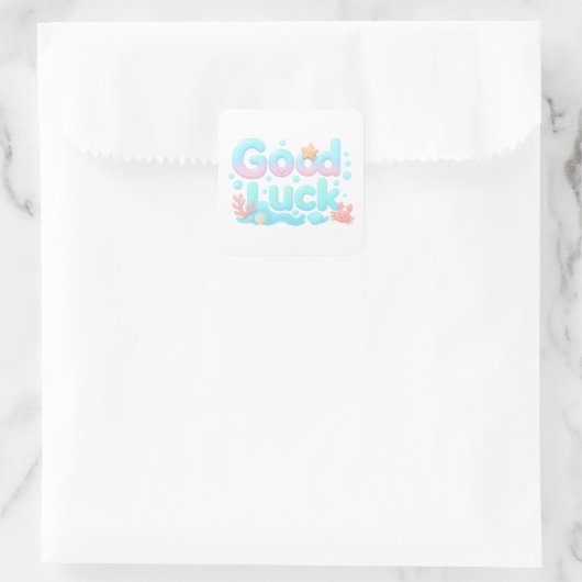 Sticker Carré Good Luck Glossy Ocean Pastel Text (Sac)