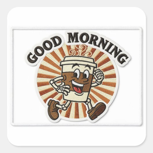 Sticker Carré "Good Morning" Coffee Cup Mascot Embroidered Patch (Devant)