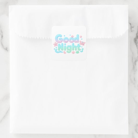 Sticker Carré Good Night Glossy Ocean Pastel Text (Sac)