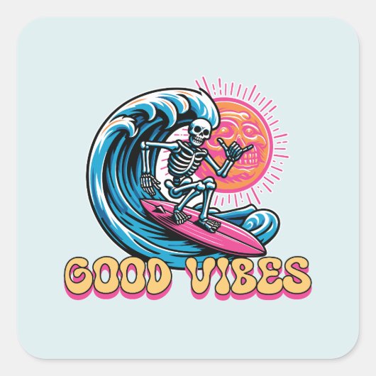 Sticker Carré Good Vibes - Surf - Vibes d'été (Devant)
