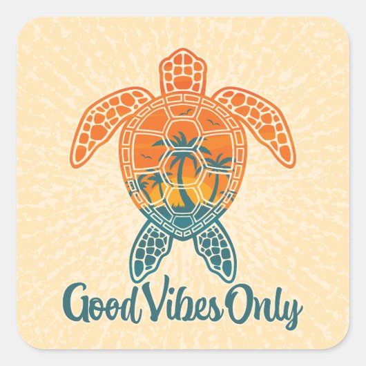 Sticker Carré Good Vibes Uniquement Conception Tropicale Sunset (Devant)