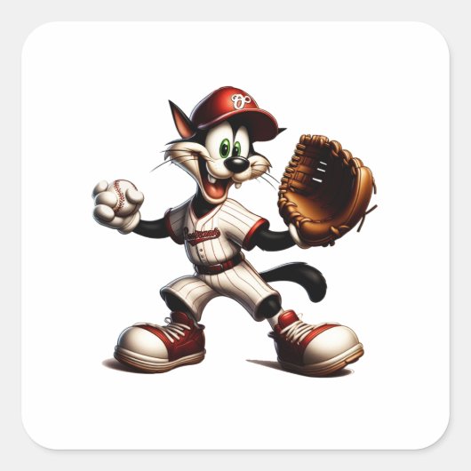 Sticker Carré Goofy Cat Baseball Pitcher Monte (Devant)