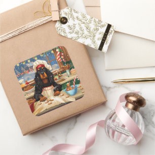 Sticker Carré Gordon Setter Gâteau de vacances : Noël festif