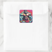 Sticker Carré Gorilla Bodybuilder Lifter Pop Art Dessin (Sac)