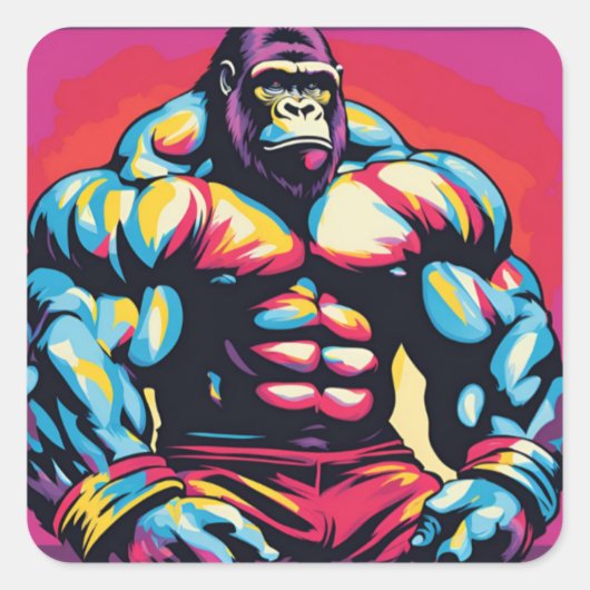 Sticker Carré Gorilla Bodybuilder Lifter Pop Art Dessin (Devant)