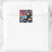 Sticker Carré Gorilla Bodybuilder Poids Lifter Pop Art Cartoon (Sac)