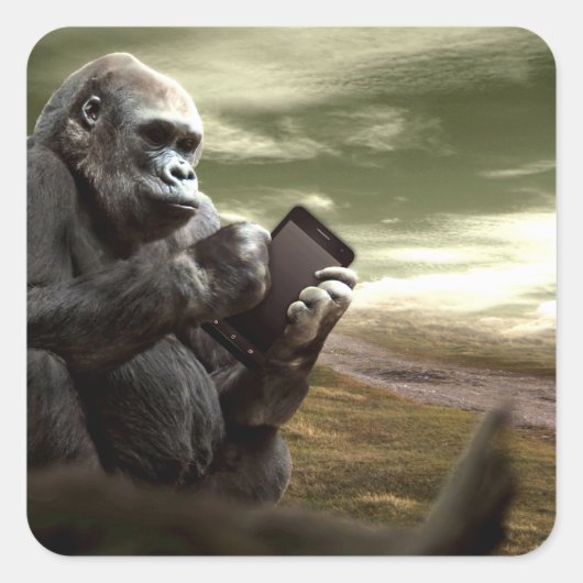 Sticker Carré Gorilla prend la tablette (Devant)