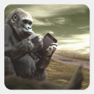 Sticker Carré Gorilla prend la tablette