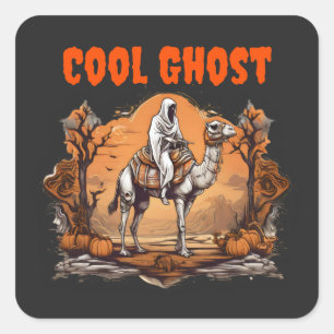 Sticker Carré Gost chevauchant un chameau par des citrouilles