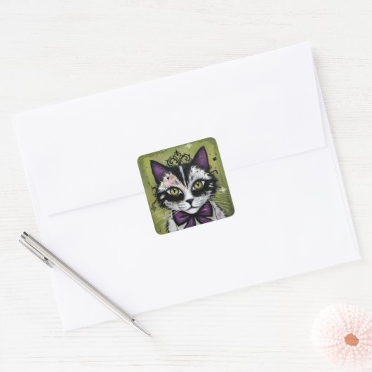 Sticker Carré Goth Cat (Enveloppe)