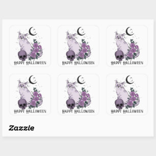Sticker Carré Goth Cat Gothique Halloween Voeux