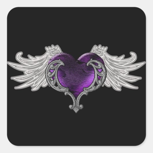 Sticker Carré Goth Purple Heart avec l'ange s'envole (Devant)