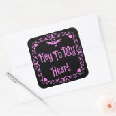 Sticker Carré Goth Valentine Clé De Mon Coeur Rose (Enveloppe)
