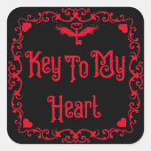 Sticker Carré Goth Valentine Clé De Mon Coeur Rouge (Devant)